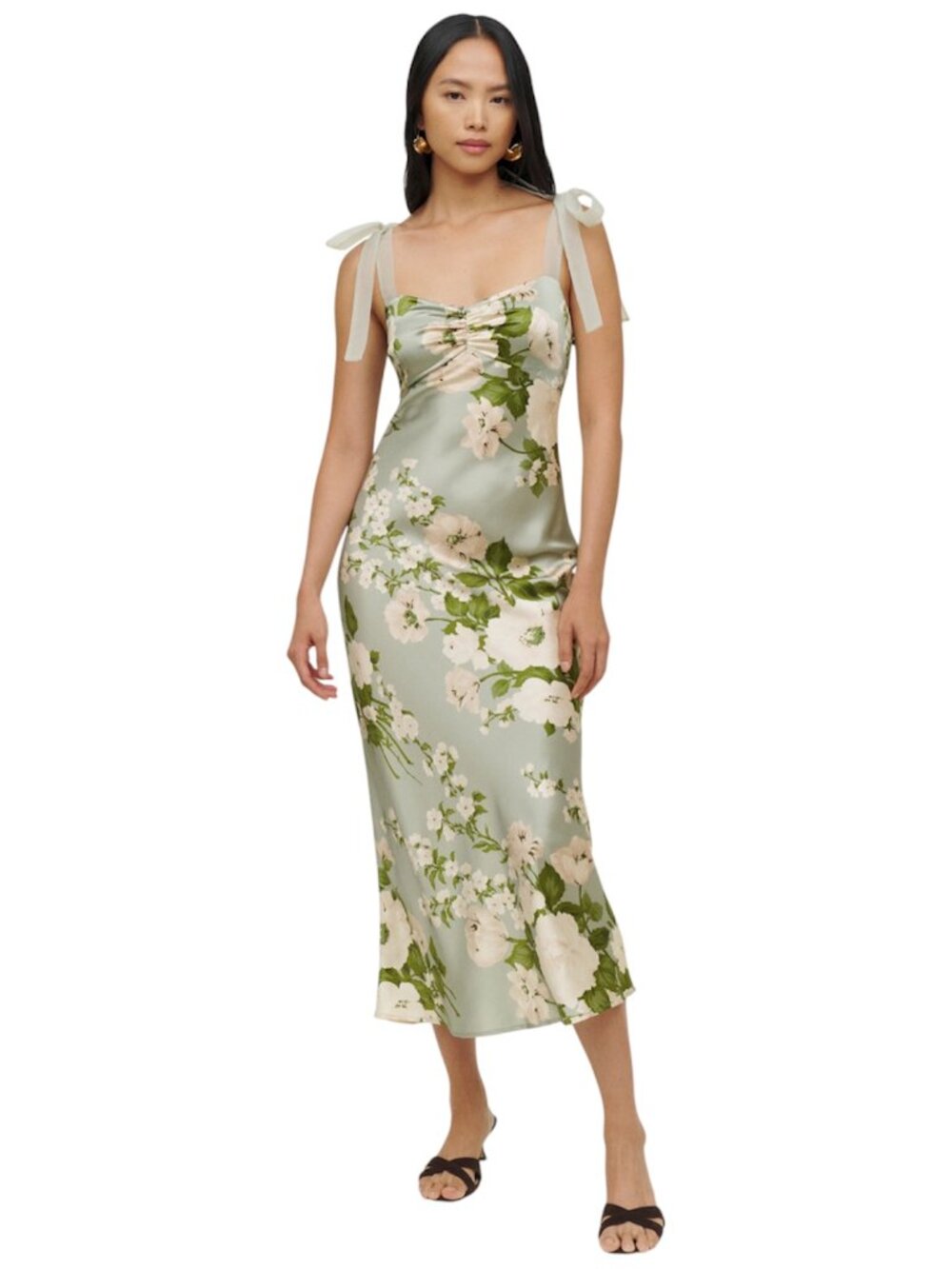 Reformation Alene Green Floral Silk Dress in Tarragon Size 6 Formal Gala Wedding